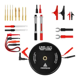 Andrsan Asrtl13 2 Wire 30 Ft Retractable Test Leads With 4 Mm Banana Plugs And Multimeter Tes