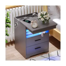 792105921570 FREDEES Nightstand Gun Drawer Charging Bedside