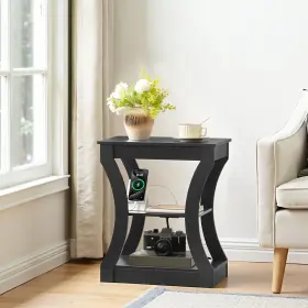Mahancris Etbk53e01 Black End Table With Charging Station Skinny Side Usb Ports And O
