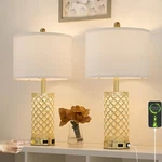 Saiweya Crystal Table Lamp Set Of 2-24in Gold Bedroom Lamps 3-way Dimmable. Fixed Price $136.00.